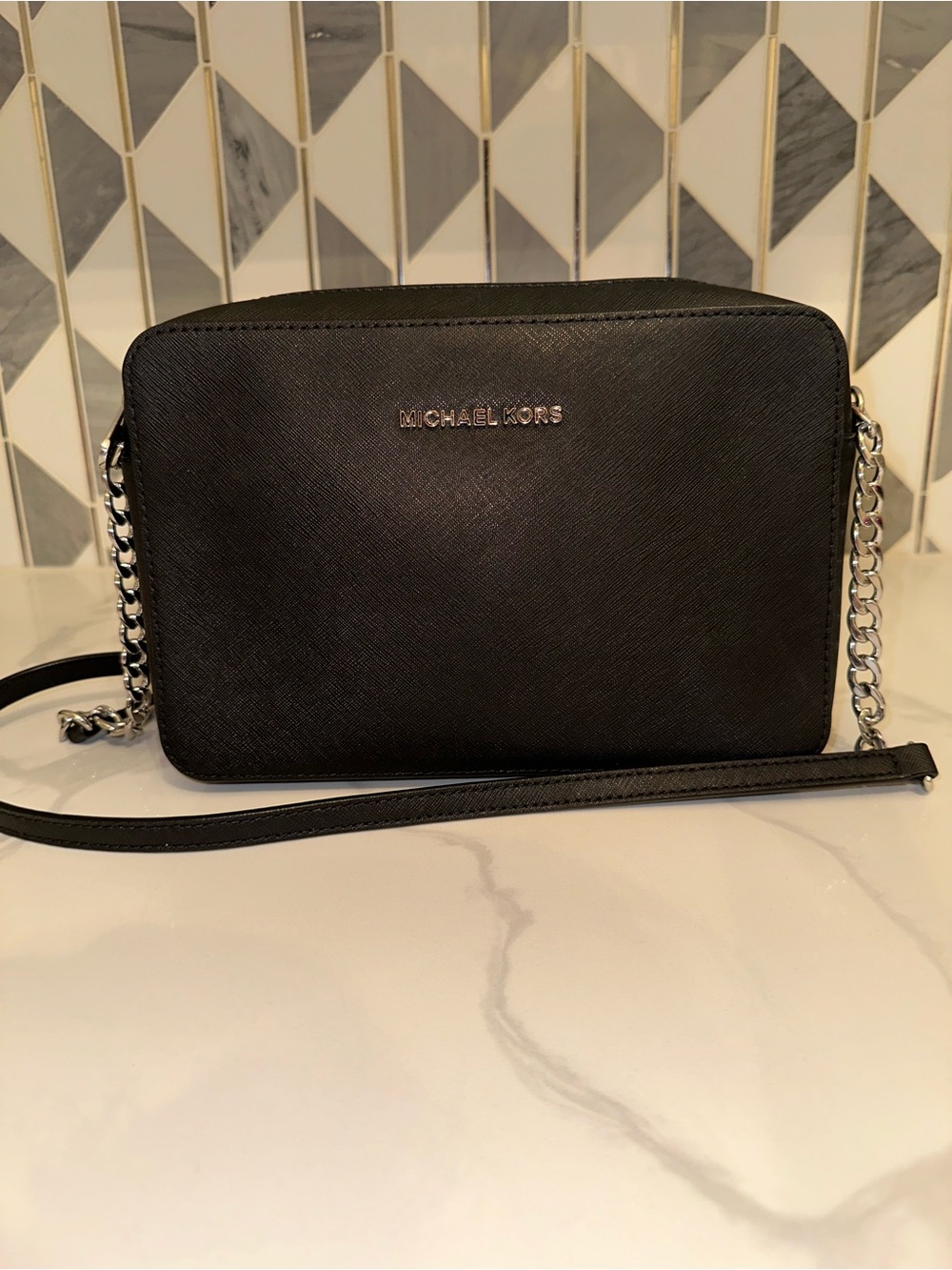 Michael Kors Jet Set Black Saffiano Leather Chain Crossbody